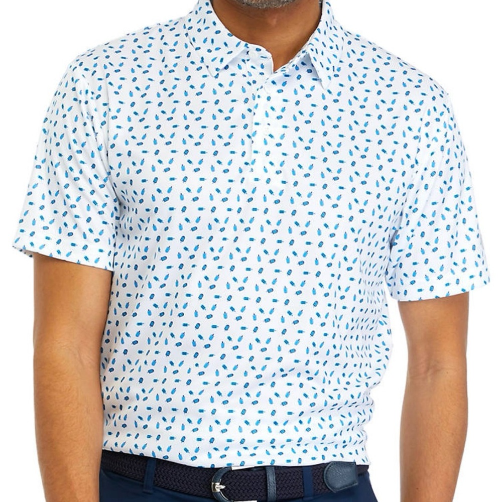 Men's Pro Tour White and Blue Popsicles Patterned Polo Shirt XL New With Tags.